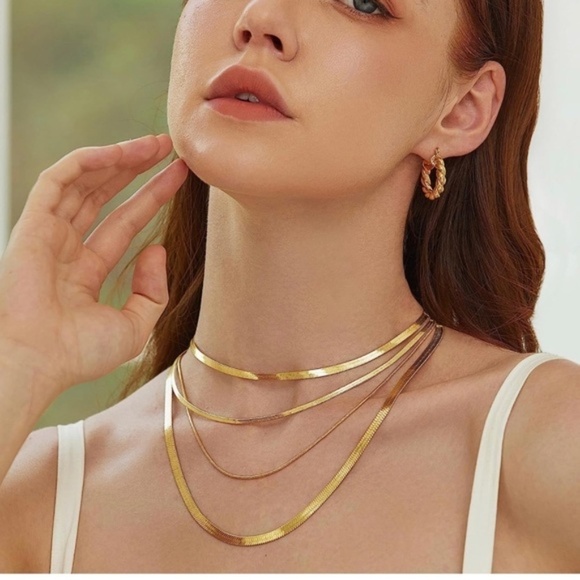 Gold 14k Gold Plated 4pc Herringbone Necklace Set - Picture 2 of 3